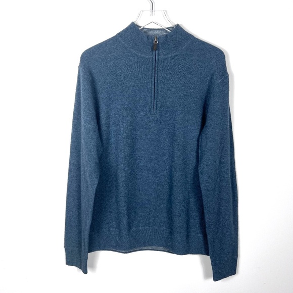 Rafft Men's 100% Cashmere Sweater Blue Half-Zip Elbow Patches Size Large - Picture 7 of 13